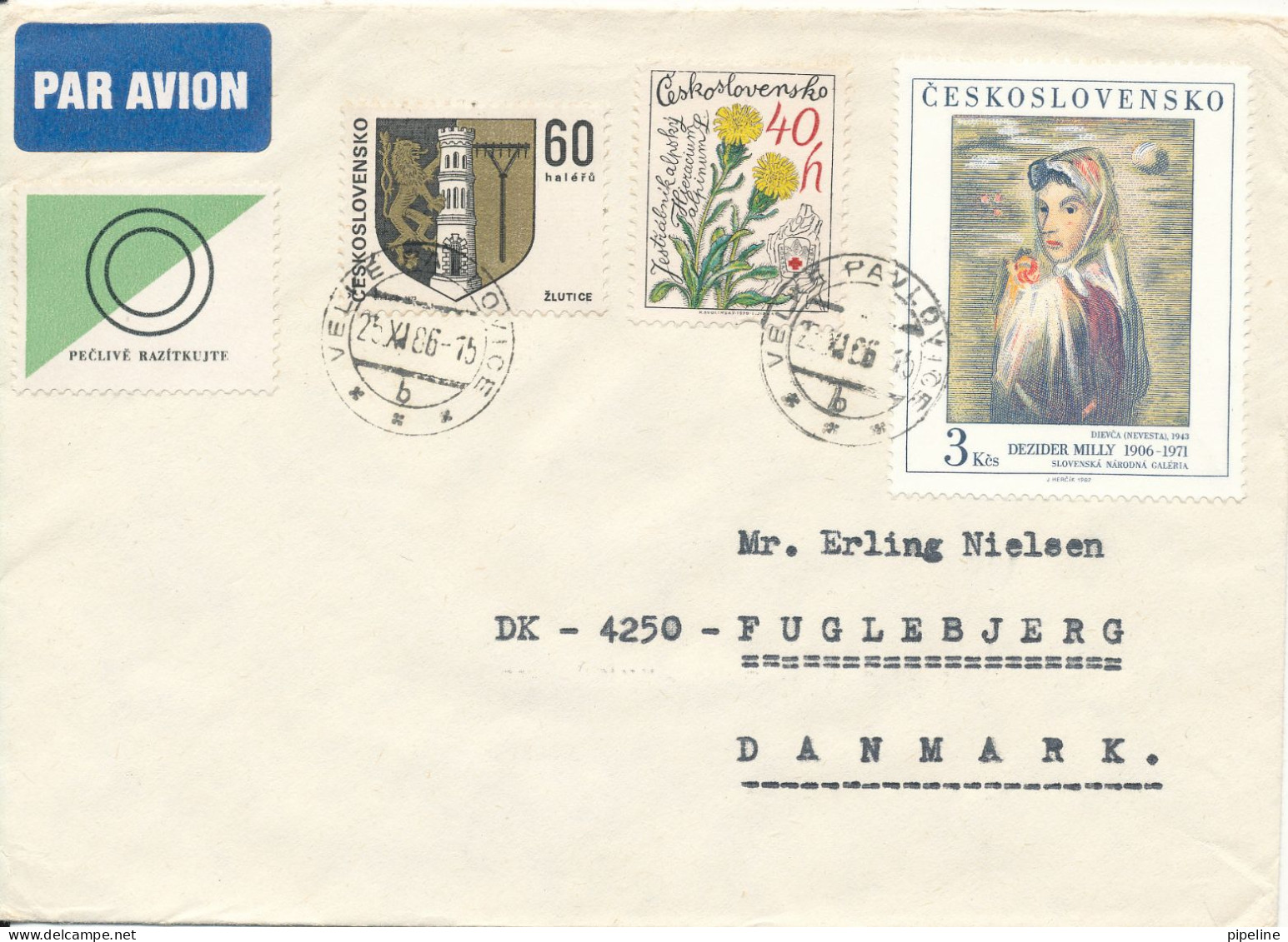 Czechoslovakia Cover Sent To Denmark 25-11-1986 Topic Stamps - Cartas & Documentos