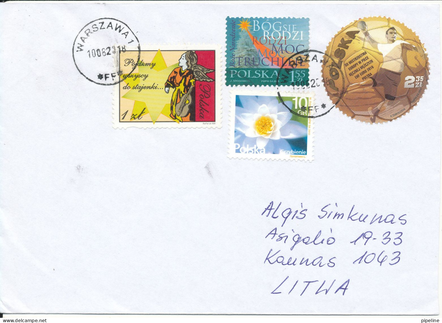 Poland Cover Sent To Lithuania 10-8-2020 Music, Handball, And Other Stamps - Cartas & Documentos