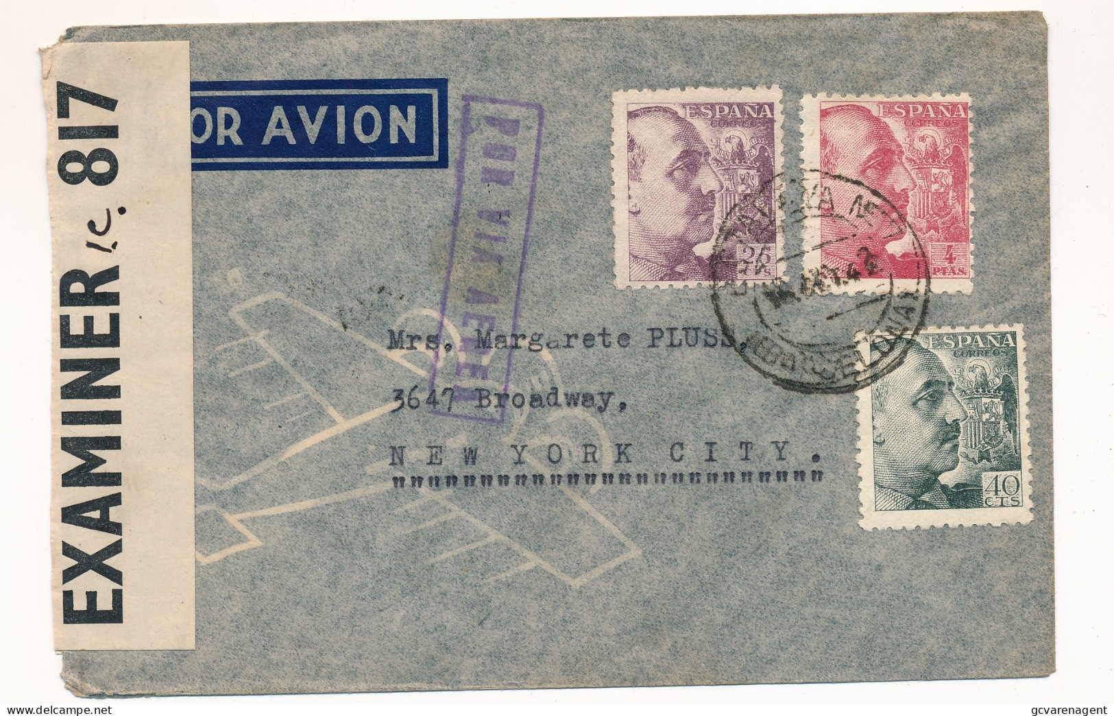 COVER 1942  OPENED BY EXAMINER  POR AVION  TO NEW YORK  CITY             VOIR IMAGES - Cartas & Documentos