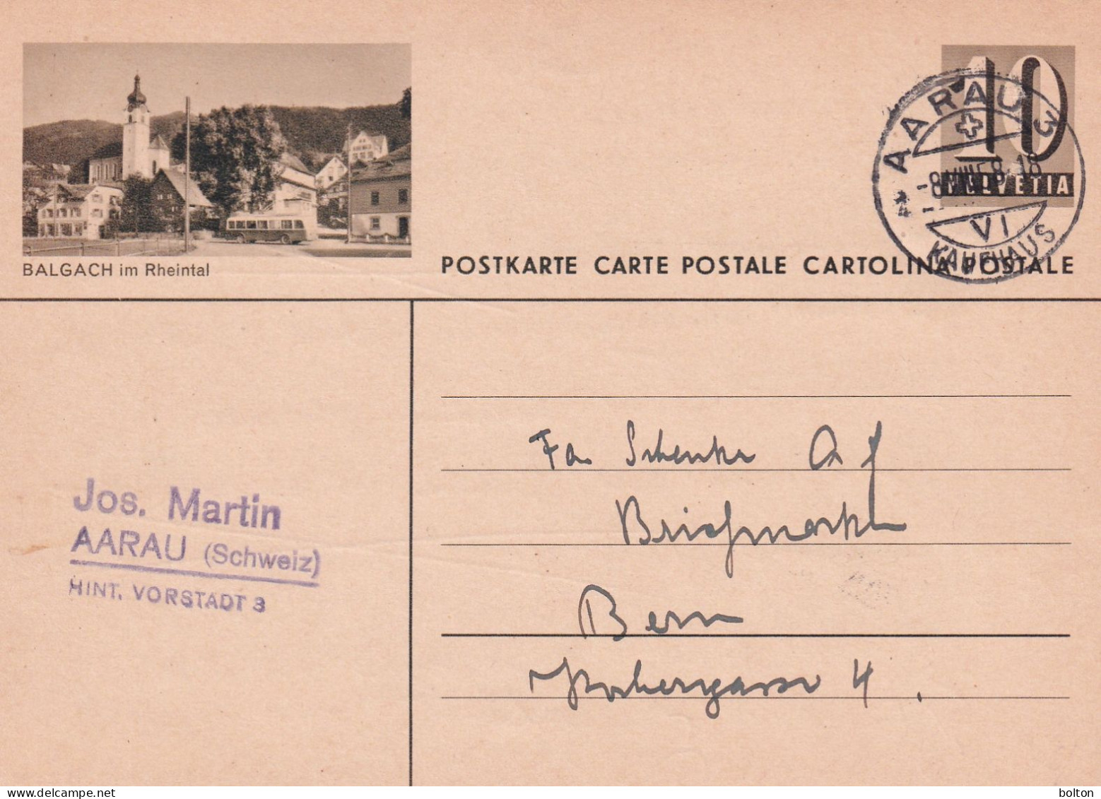 Intero Postale Svizzera10C  Figurato BALGACH In Rheintal  AUTPOBUS - Briefe U. Dokumente