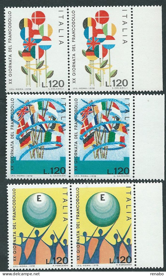 Italia, Italy, Italien, Italie 1978; Giornata Del Francobollo, Serie Completa In Coppie Con Un Bordo. Nuovi. - Stamp's Day