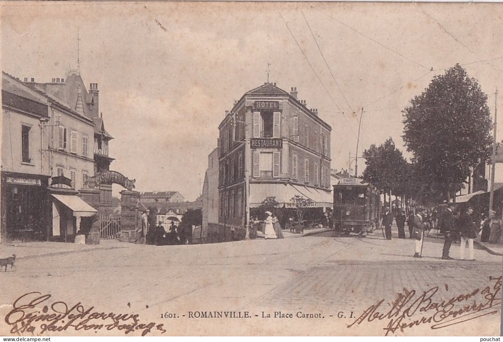 C3-93) ROMAINVILLE -  LA PLACE CARNOT - PASSAGE DU TRAMWAY - EN 1904  - ( 2 SCANS ) - Romainville