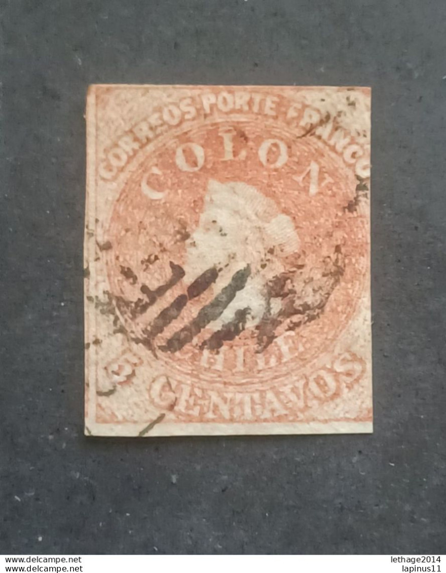 CILE 1853 CRISTOFORO COLOMBO SCOTT N 1 WMK B BLUED PAPER LYING DOWN WATERMARK POSITION ERROR 3 SCANNERS - Chile