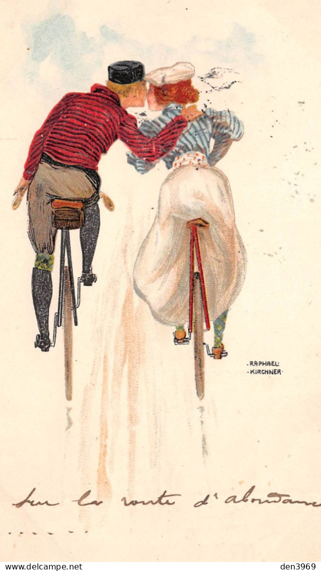 Illustrateur Raphaël KIRCHNER - Couple échangeant Un Baiser à Bicyclette - Précurseur Voyagé 190? (2 Scans) - Kirchner, Raphael