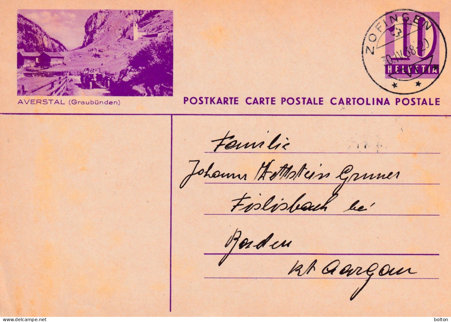 1937 Svizzera Intero Postale Figurato  AUTOBUS  AVERSTAL (Graubunden) - Briefe U. Dokumente