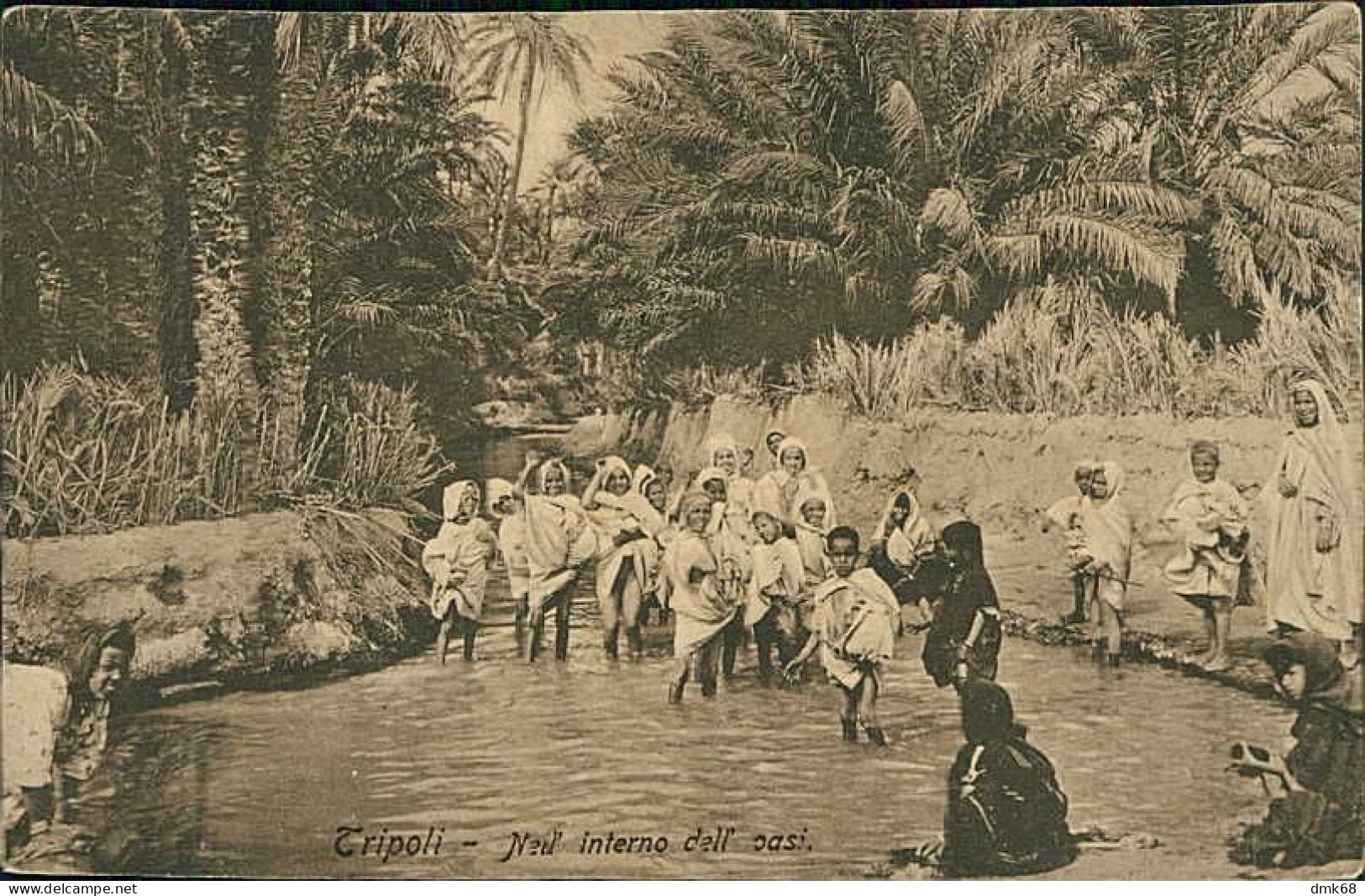 LIBIA / LIBYA - TRIPOLI - NELL'INTERNO DELL'OASI -  CHILDREN TAKING A BATH - PHOTO LEHNERT & LANDROCK - 1920s (12454) - Libyen