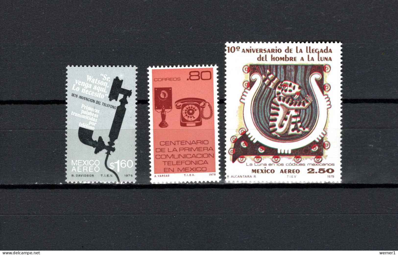 Mexico 1976/1979 Space, Telephone Centenary, 10th Anniversary Of Apollo 11 Moonlanding 3 Stamps MNH - América Del Norte
