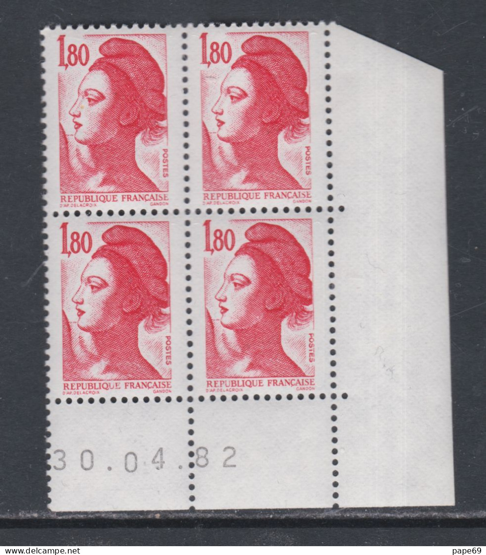 France Type Liberté N° 2220 XX : 1 F. 80 Rouge En Bloc De 4 Coin Daté Du  30 . 04 . 82 Sans Charnière TB - 1980-1989