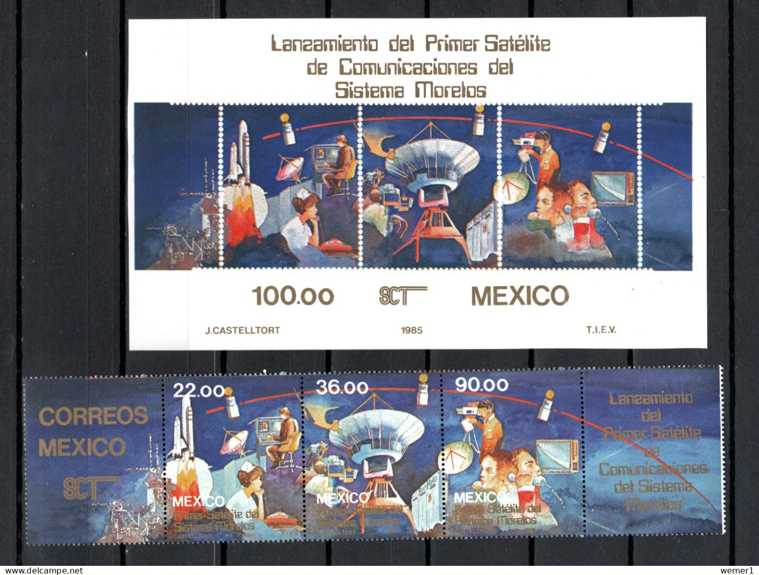 Mexico 1985 Space, Satellite Morelos I, Strip Of 5 + S/s MNH - Noord-Amerika