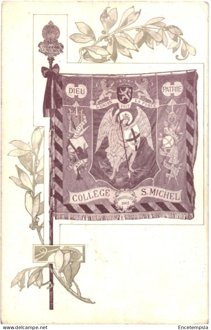 CPA Carte Postale Belgique Bruxelles Drapeau Du Collège Saint Michel Début 1900  VM79680 - Enseignement, Ecoles Et Universités