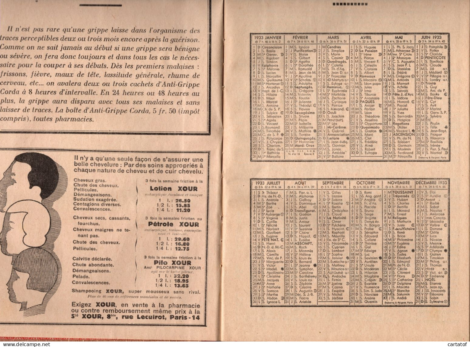 AGENDA 1933 Offert Par La PHARMACIE TAILLEFER G. De BRUX à CARCASSONNE . BIERE Imprimeur à BORDEAUX - Otros & Sin Clasificación