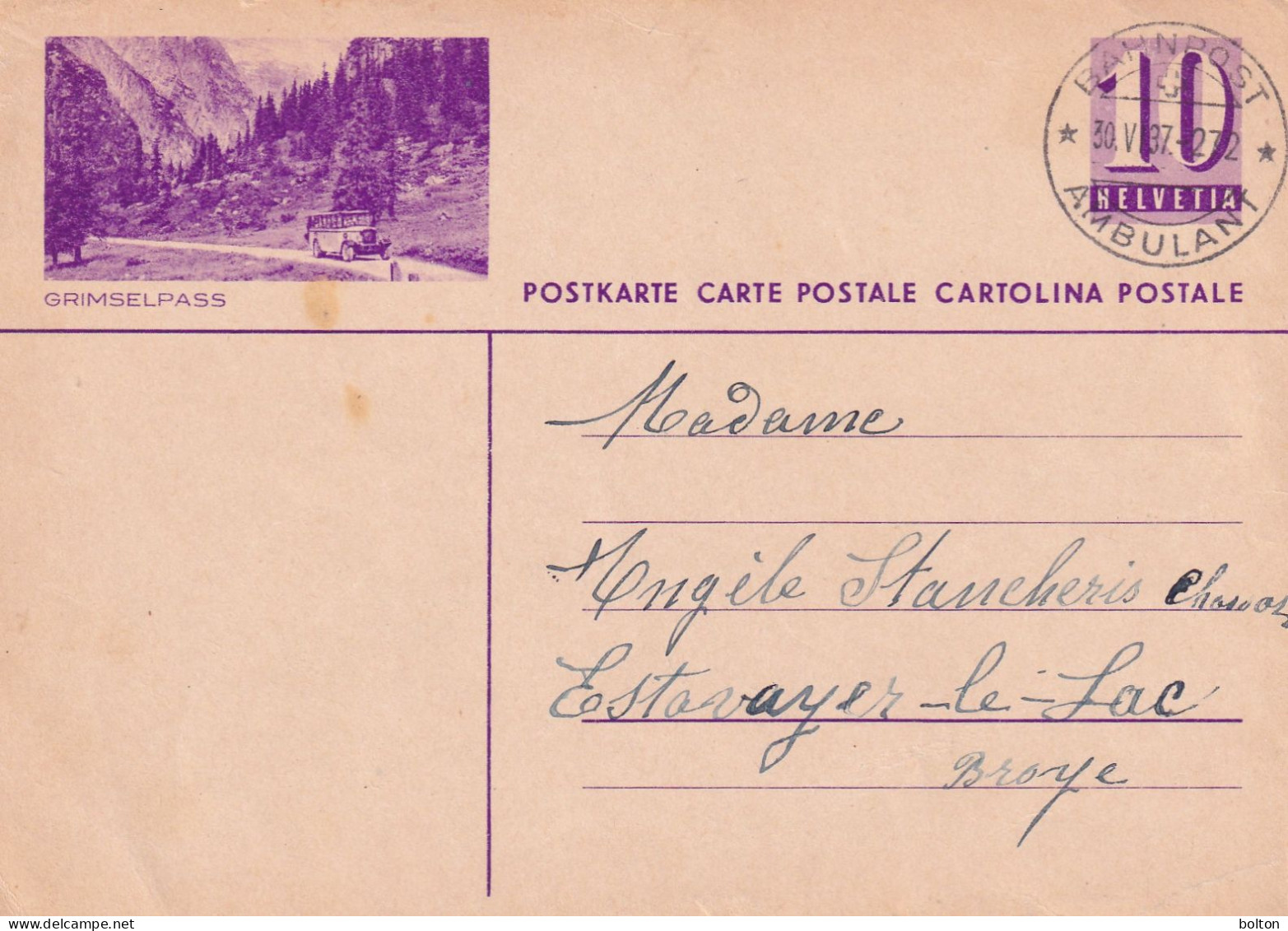 1939 Svizzera Intero Postale Figurato  AUTOBUS   GRIMSELPASS - Cartas & Documentos