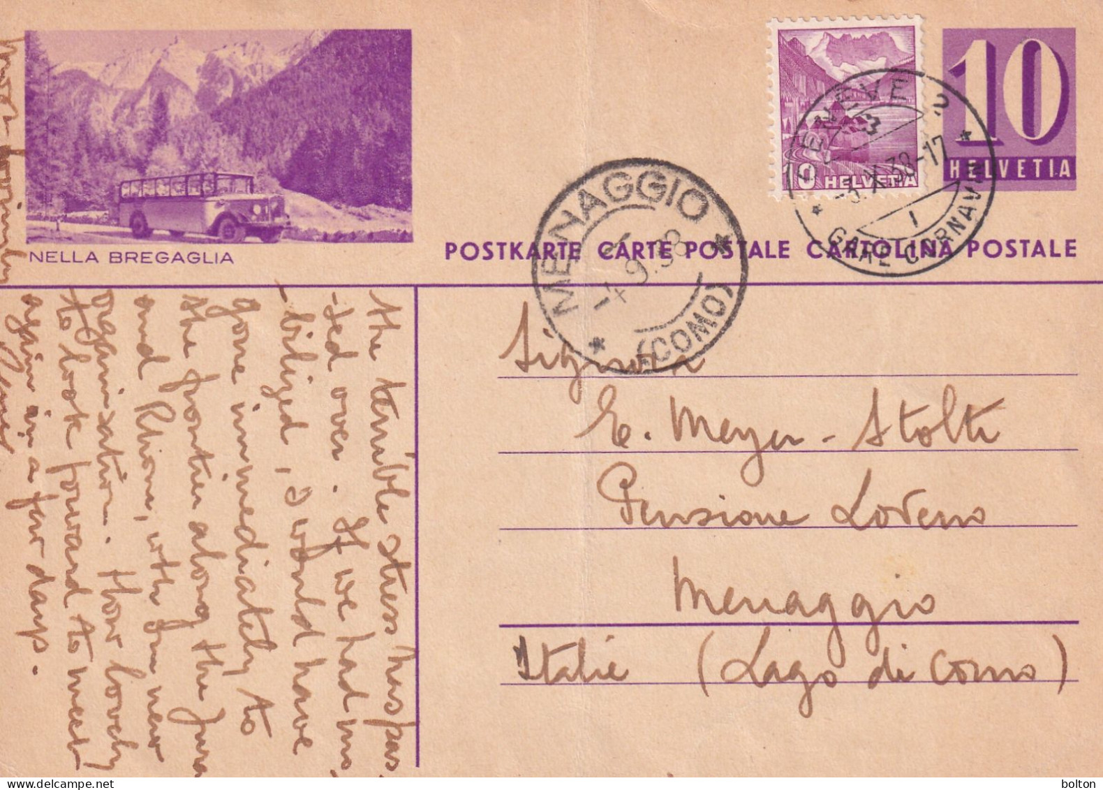 1939 Svizzera Intero Postale Figurato  AUTOBUS   NELLA BREGAGLIA - Covers & Documents