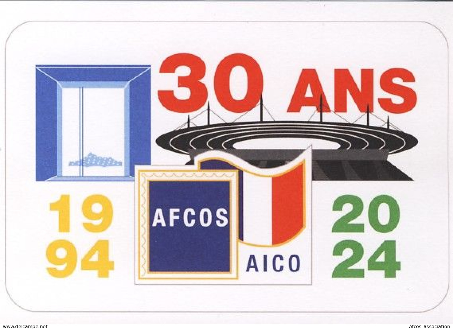 Carte Postale 30 Ans De L'AFCOS  Association Des Collectionneurs Olylimpiques Et Sportifs   1994 - 2024 - Olympic Games