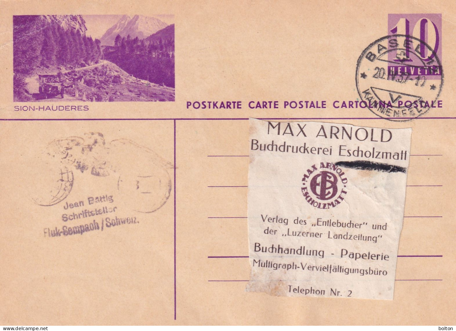 1937 Svizzera Intero Postale Figurato  AUTOBUS  SION-HAUDERES - Covers & Documents
