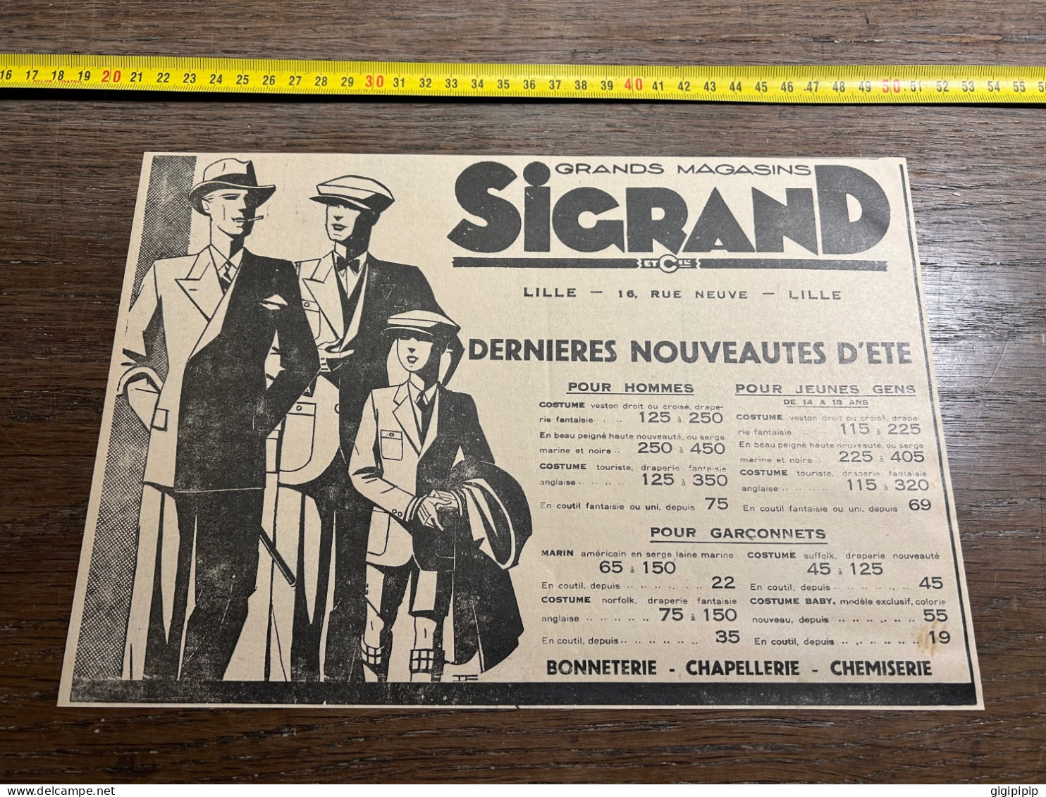 1930 GHI12 Publicité Grands Magasins Sigrand LILLE - 16, RUE NEUVE - Verzamelingen