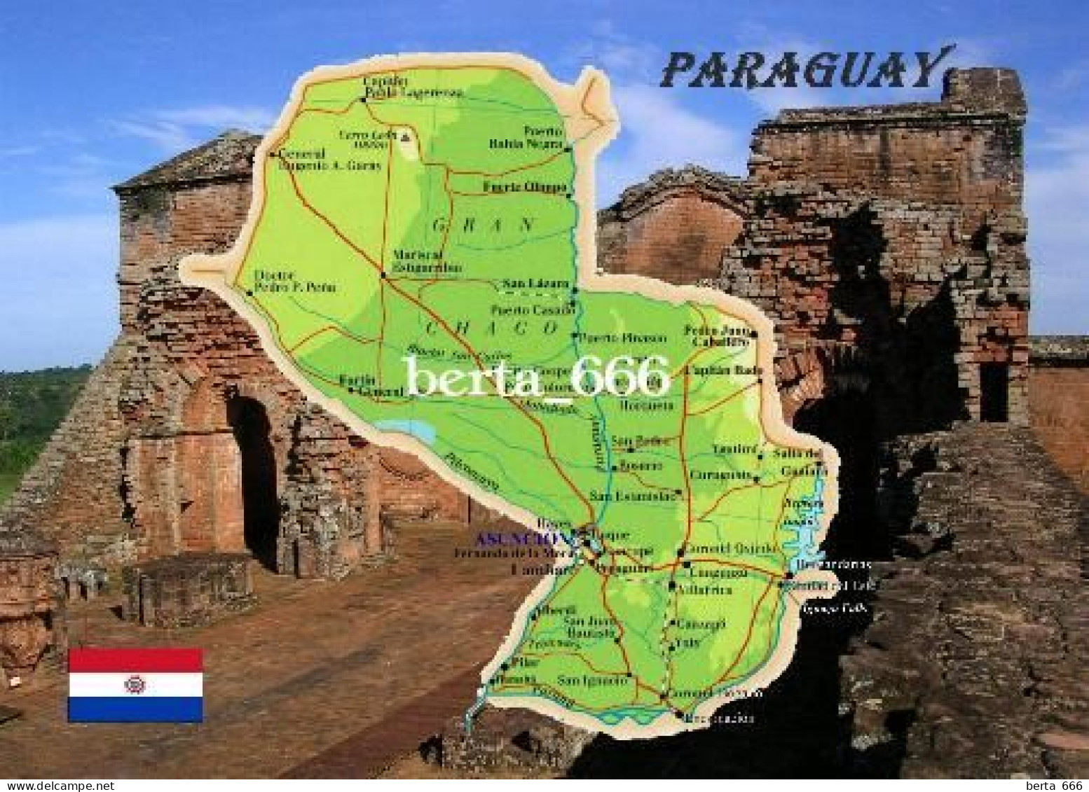 Paraguay Country Map New Postcard * Carte Geographique * Landkarte - Paraguay