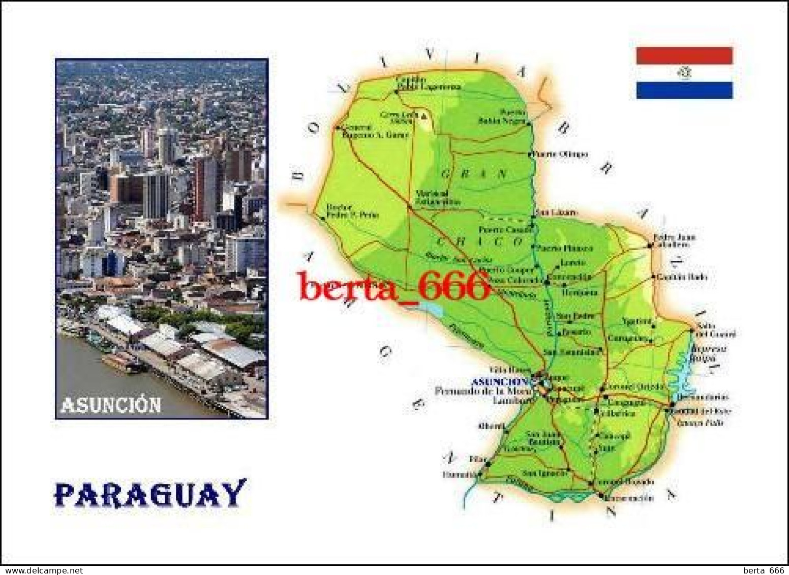 Paraguay Country Map New Postcard * Carte Geographique * Landkarte - Paraguay