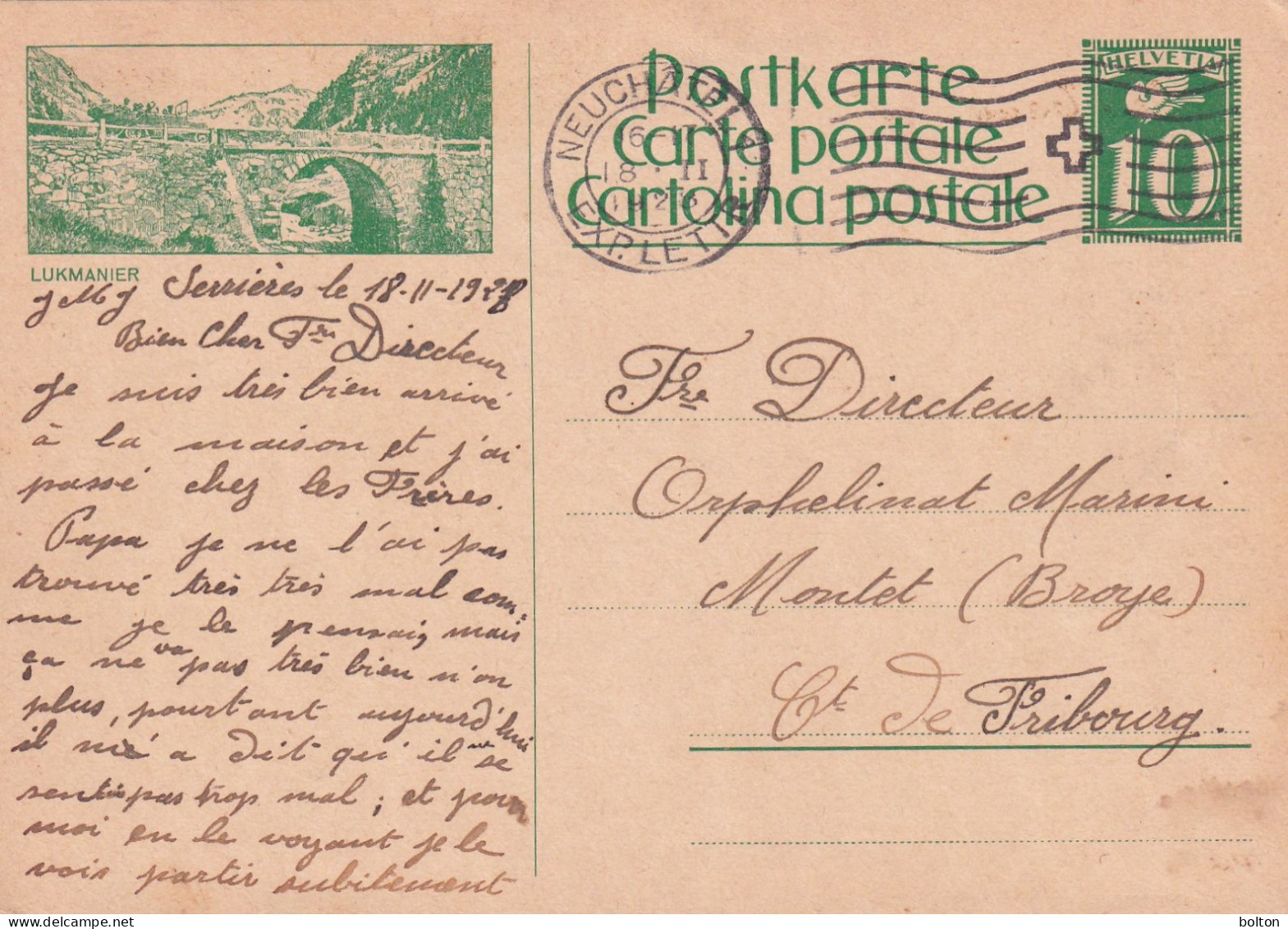 1928 Svizzera Intero Postale Figurato  AUTOBUS  LUKMAINER - Cartas & Documentos