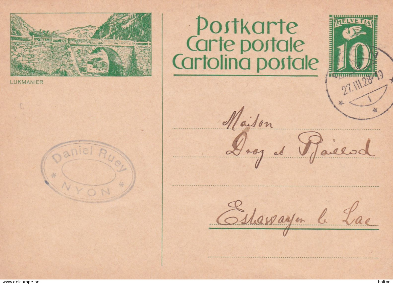 1928 Svizzera Intero Postale Figurato  AUTOBUS  LUKMAINER - Brieven En Documenten