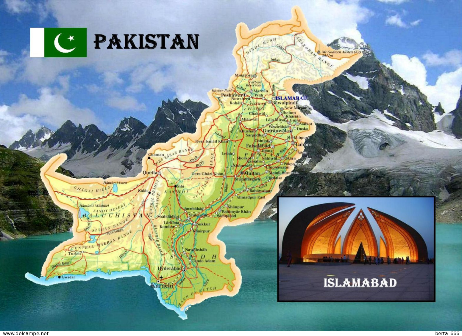 Pakistan Country Map New Postcard * Carte Geographique * Landkarte - Pakistan