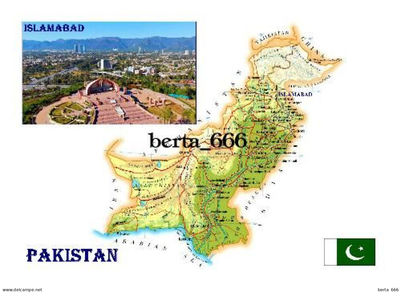 Pakistan Country Map New Postcard * Carte Geographique * Landkarte - Pakistan