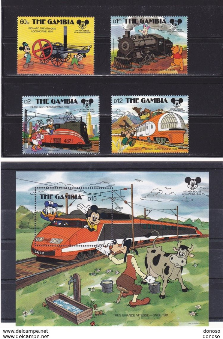 GAMBIE 1987 TRAINS DISNEY Yvert 686-689 + BF 42 NEUF** MNH Cote : 17,50 Euros - Gambia (1965-...)