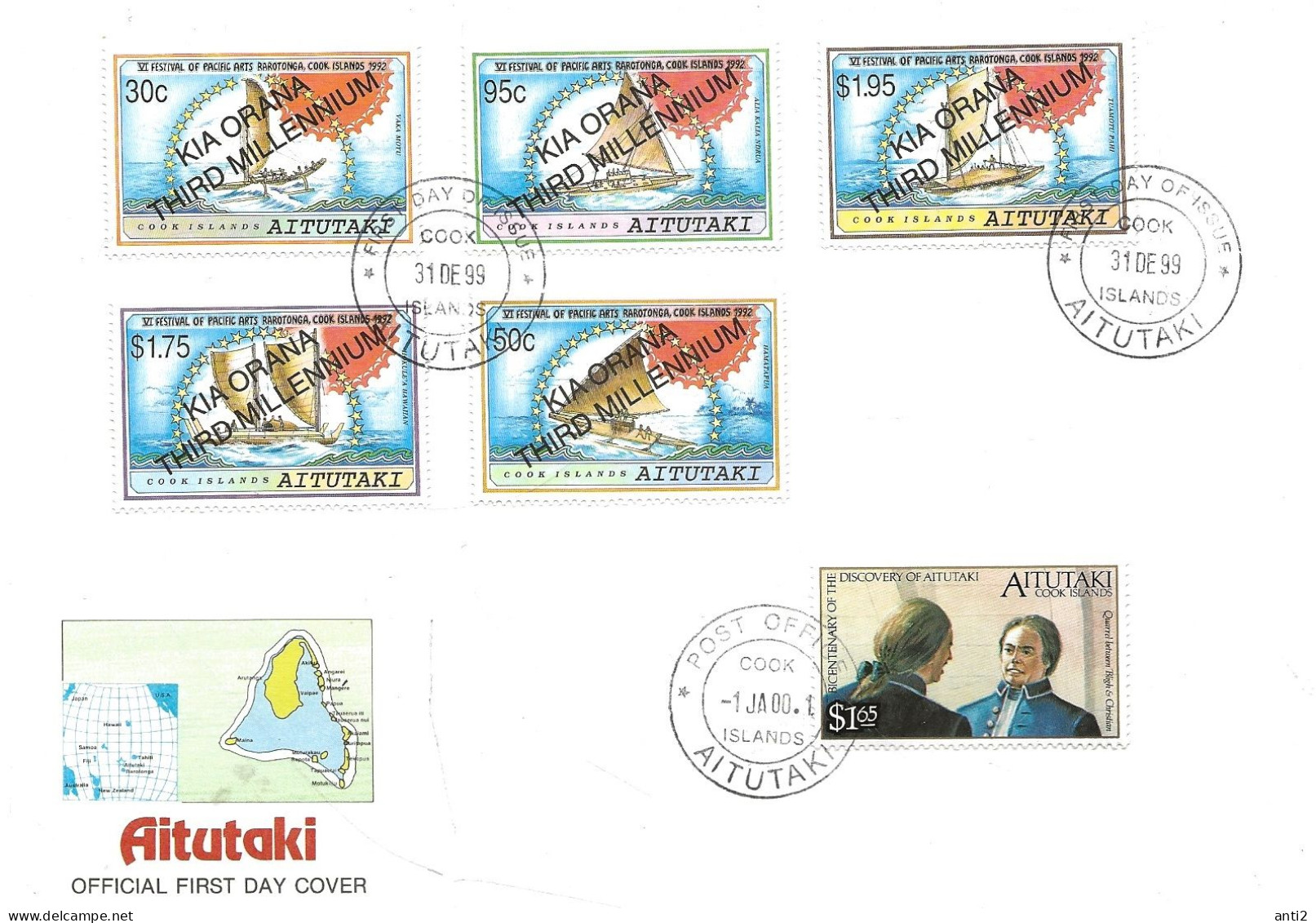 Aitutaki 1999-2000 Millenium  - Mi 757-761 And 652 Cancelled 1.1.2000  With Two Different Dates - Aitutaki