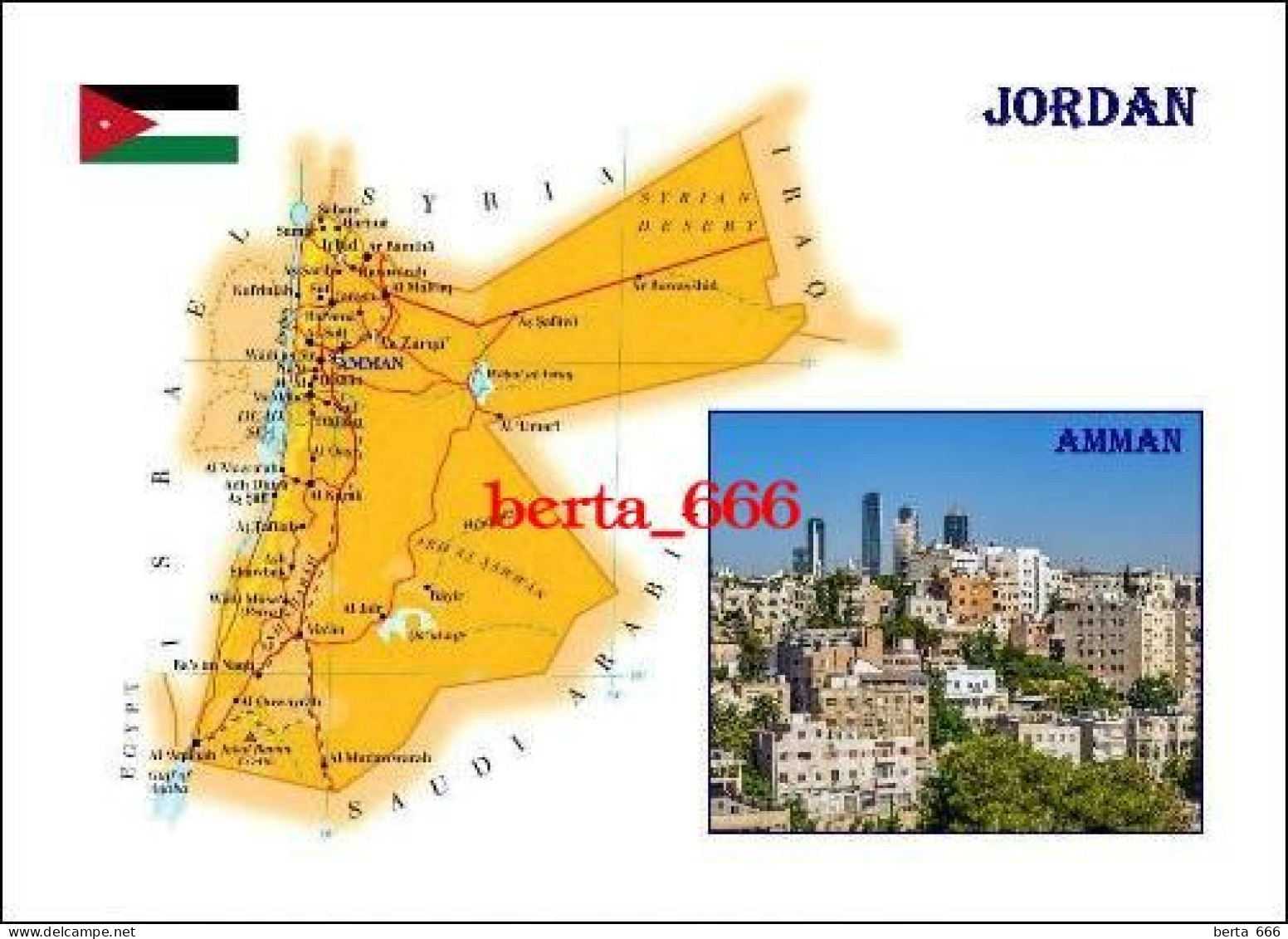 Jordan Country Map New Postcard * Carte Geographique * Landkarte - Giordania