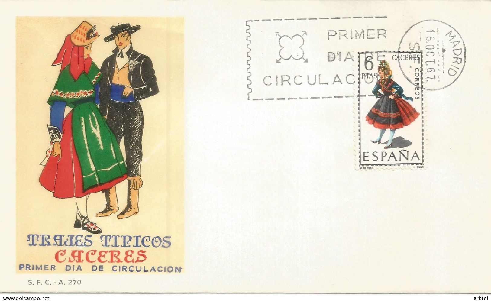 ESPAÑA SPD FDC TRAJE TIPICO TEXTIL FASHION CACERES - Tessili