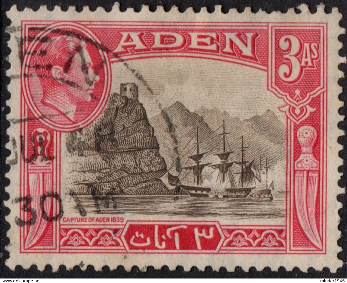 ADEN 1939 KGV 3 Anna Sepia & Carmine SG22 Used - Aden (1854-1963)