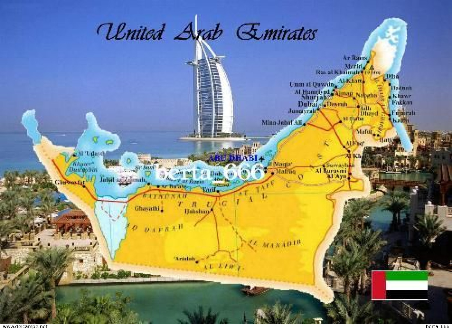 United Arab Emirates Country Map New Postcard * Carte Geographique * Landkarte - Emiratos Arábes Unidos