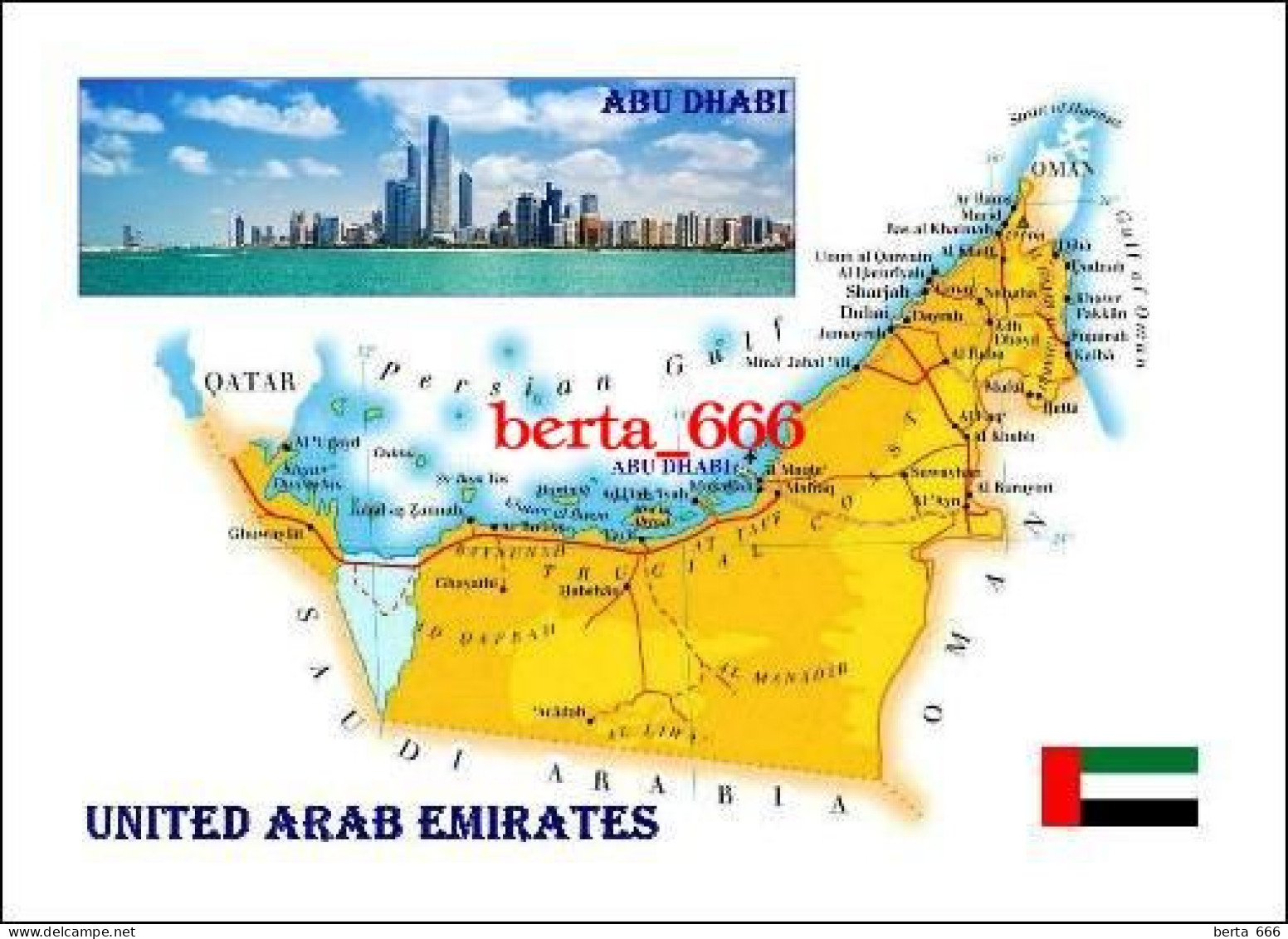 United Arab Emirates Country Map New Postcard * Carte Geographique * Landkarte - United Arab Emirates