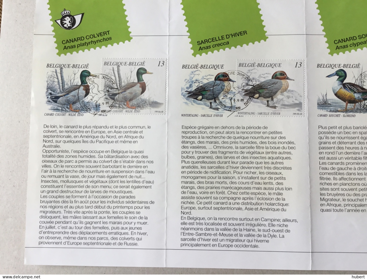 Belgique YT 2332-2335 Oblitération Premier Jour Sur Folder Présentation De La Poste Nature Canards - Gebruikt