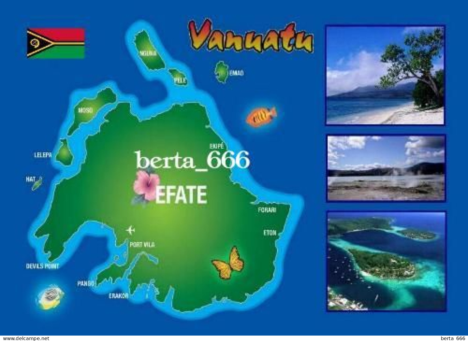 Vanuatu Efate Island Map New Postcard * Carte Geographique * Landkarte - Vanuatu