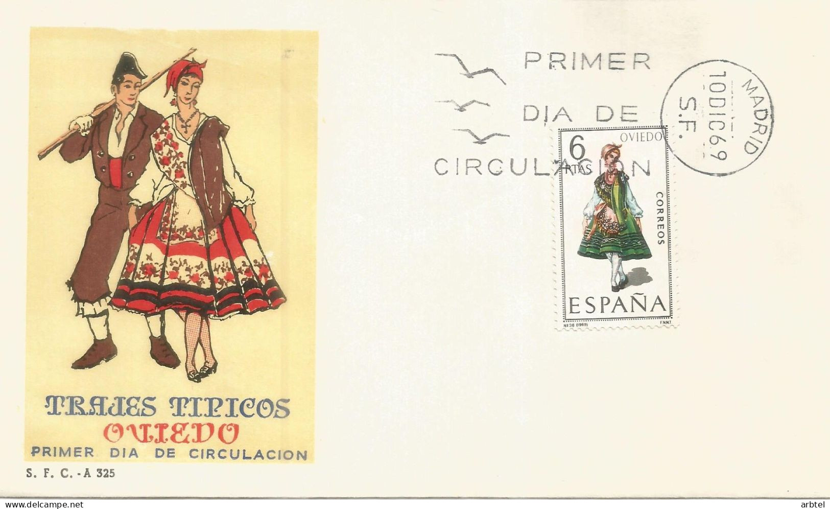 ESPAÑA SPD FDC TRAJE TIPICO TEXTIL FASHION OVIEDO - Textile