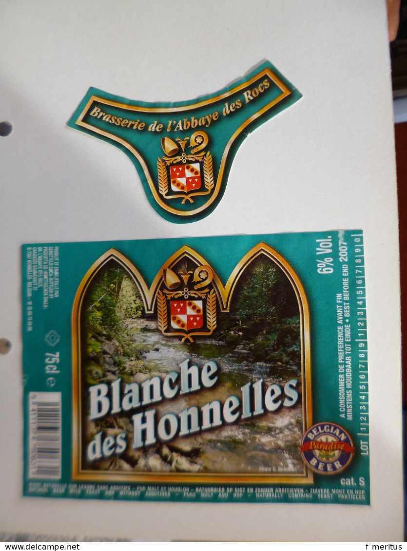 Lot de 7 étiquettes de bières belges - Brasserie de l'Abbaye des Rocs