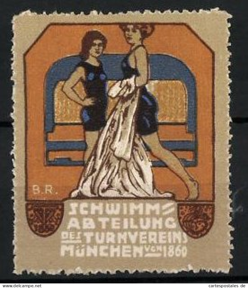 Reklamemarke München, Schwimmabteilung Des Turnvereins, Gegründet 1860, Zwei Schwimmerinnen  - Vignetten (Erinnophilie)
