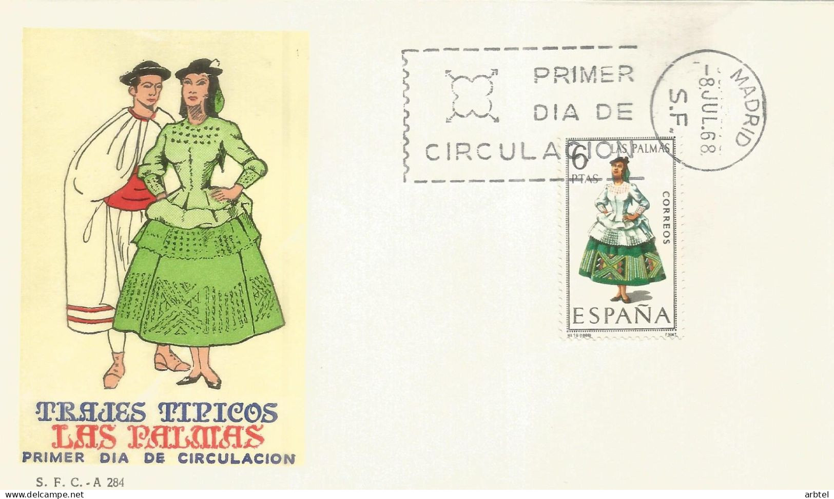 ESPAÑA SPD FDC TRAJE TIPICO TEXTIL FASHION LAS PALMAS - Textile