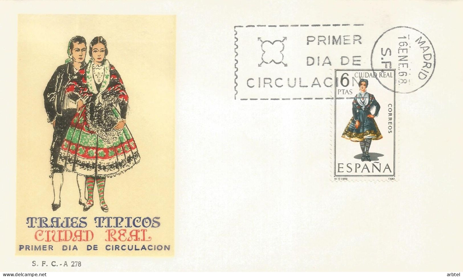 ESPAÑA SPD FDC TRAJE TIPICO TEXTIL FASHION CIUDAD REAL - Textiles