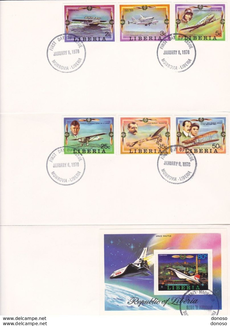 LIBERIA 1978 AVIONS, CONCORDE 3 FDC Yvert 754-759 + BF 87, Michel 1047-1052 + Bl 88 - Liberia