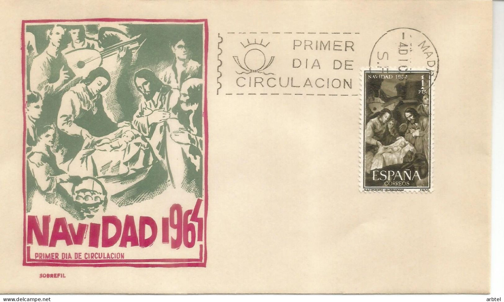 ESPAÑA SPD FDC NAVIDAD 1964 CHRISTMAS PINTURA ZURBARAN - Religious