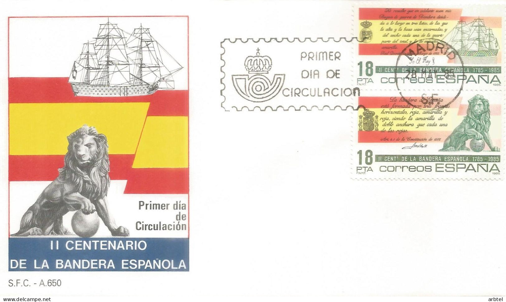 ESPAÑA SPD FDC BANDERA ESPÑOLA FLAG - Buste