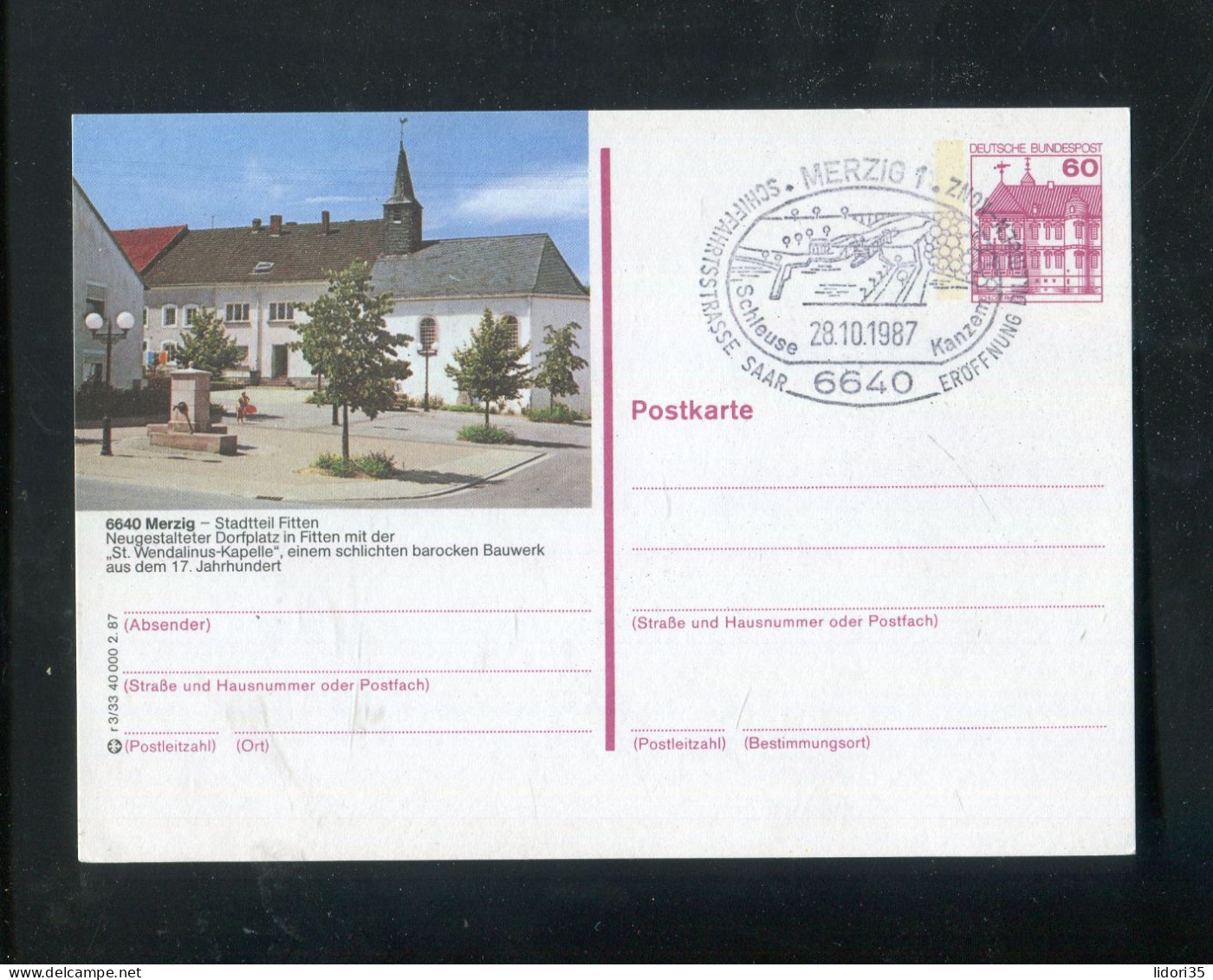 "BUNDESREPUBLIK DEUTSCHLAND" 1987, Bildpostkarte Mit Bildgleichem Stempel Ex "MERZIG" (L1101) - Cartes Postales Illustrées - Oblitérées