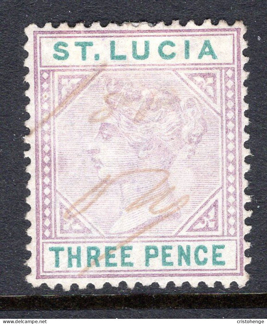 St Lucia 1886-87 QV - Wmk. Crown CA - Die I - 3d Dull Mauve & Green Fiscally Used (SG 40) - St.Lucia (...-1978)