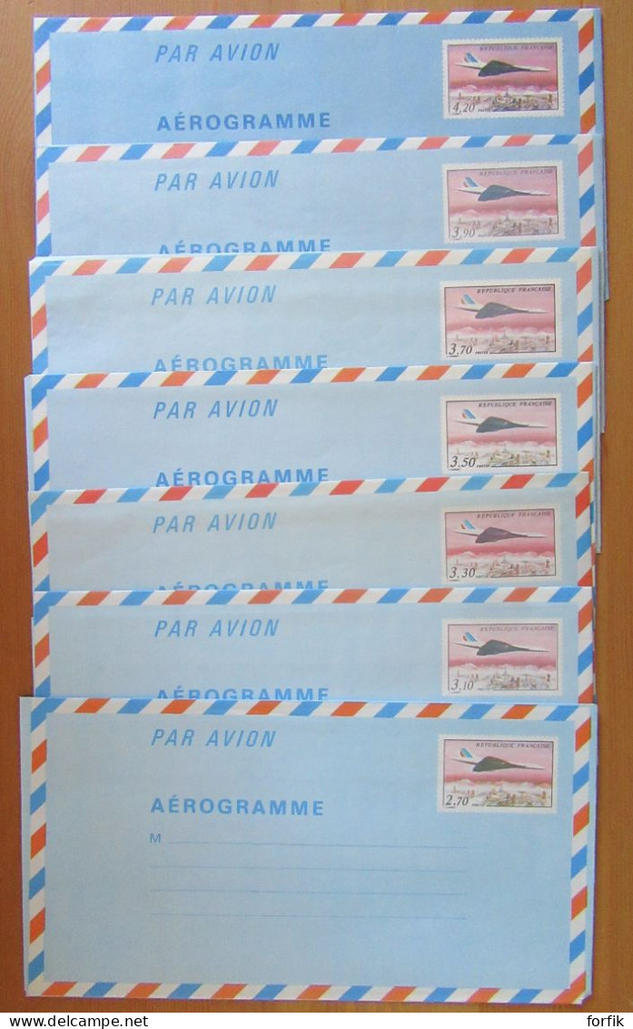 France - 7 Aérogrammes Concorde Type République Française 1008-AER, 1009-AER, 1011-AER, Etc... Neufs - Aerograms