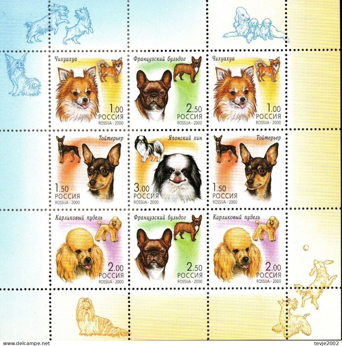 Russland 2002 - Mi.Nr. 837 - 841 Kleinbogen - Postfrisch MNH - Tiere Animals Hunde Dogs - Honden