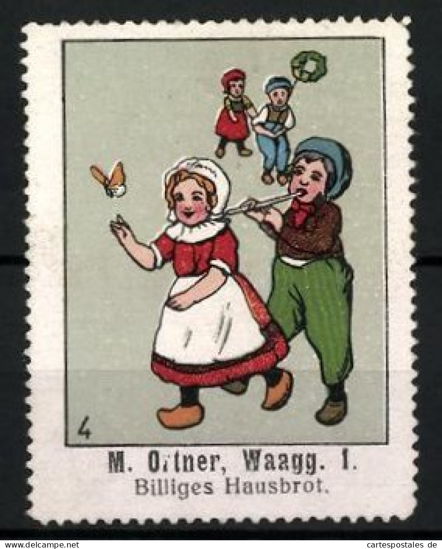 Reklamemarke Billiges Hausbrot Von M. Ortner, Waagg, Kinder Fangen Einen Schmetterling  - Erinnophilie