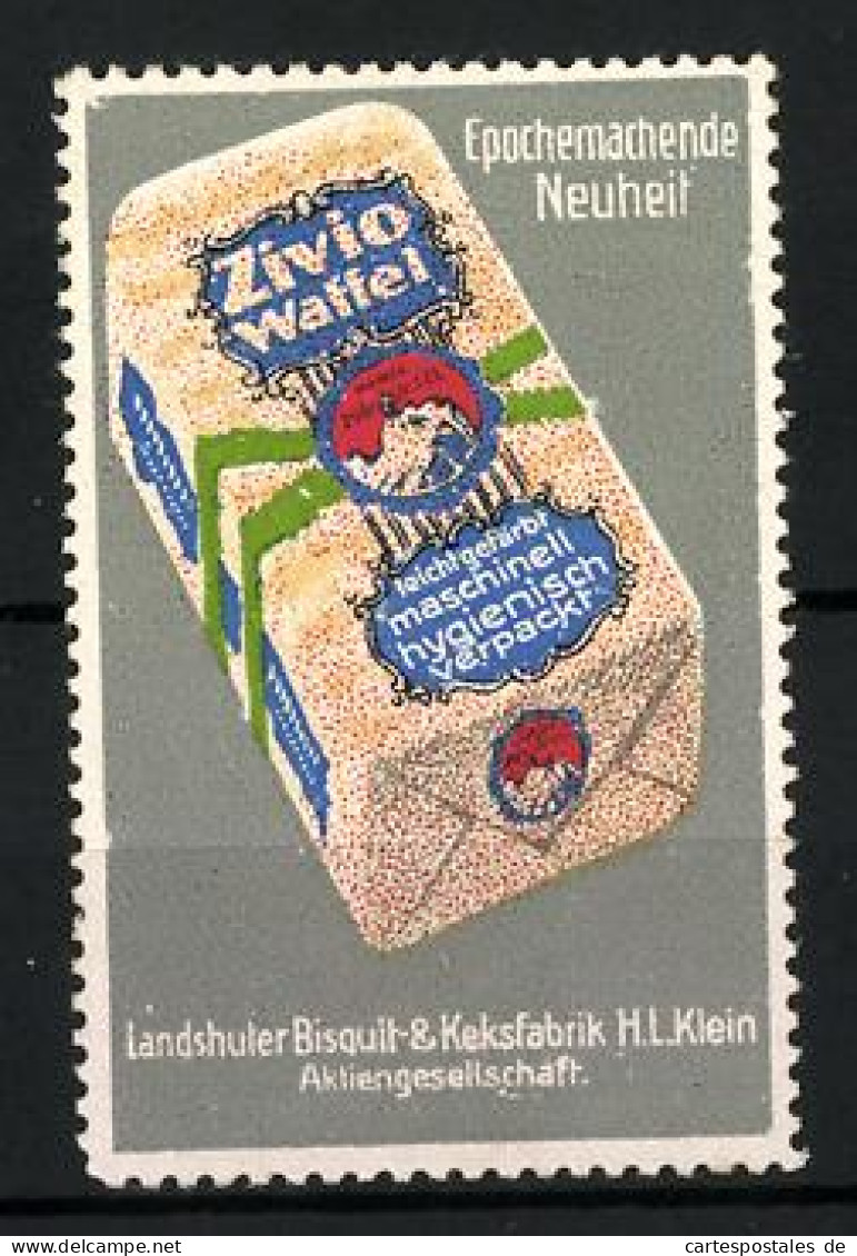 Reklamemarke Zivio Waffeln, Landshuter Bisquit- Und Keksfabrik H. I. Klein, Schachtel  - Cinderellas
