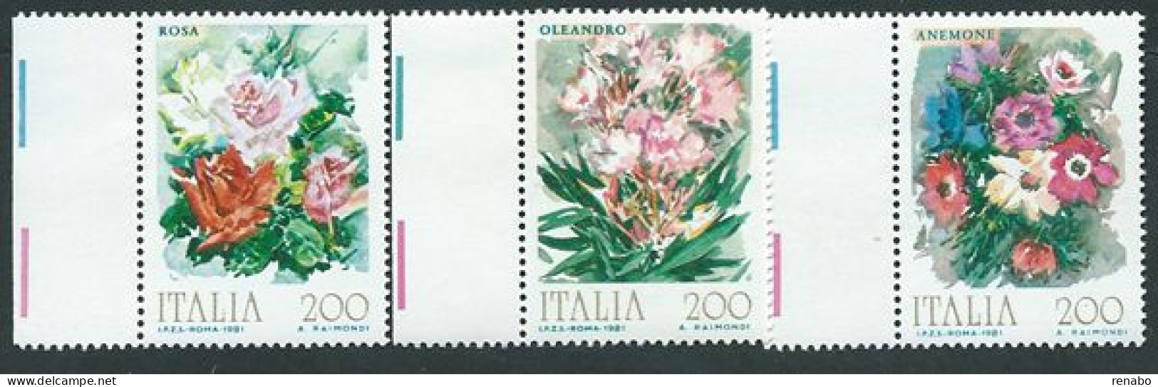 Italia, Italy, Italie, Italien 1981; Fiori D' Italia, Flowers: Rosa, Oleandro, Anemone. Serie Completa Con Bordo. - Rosen